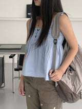 スモーキングデニムフレア ストラップスリーブレス/Piret Smoking Denim Flare Strap Sleeveless