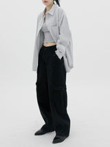 ローライズワイドパンツ/Low-rise black wide pants