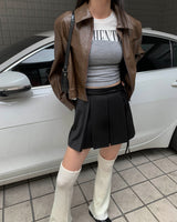 Tie pleated skirt