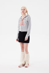 ウィッティバニースピリットグラフィッククロップフーディージップアップ / WITTY BUNNY SPLIT GRAPHIC CROP HOODIE ZIP UP [MELANGE GRAY]