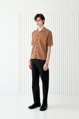 BUTTON UP HALF SLEEVE PIQUE CARDIGAN BROWN (6566843056246)