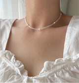 淡水パールトランスペアレントクリスタルチョーカーシルバーネックレス/cct Silver 925 Fresh Water Pearl Transparent Crystal Choker Silver Necklace