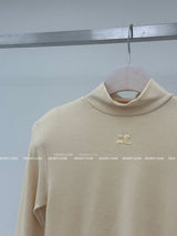 刺繍入りショルダーパッド クロップド タートルネック T シャツ