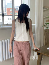 Makyu lace square neck punching sleeveless blouse