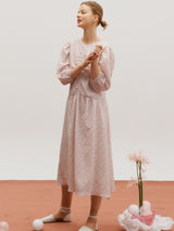 Printed shirring dress - Black flower (6682486112374)