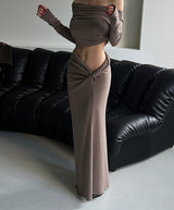 unbalanced twisted maxi long skirt