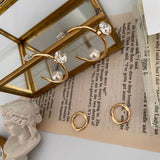 パールユニークドロップツインリングピアス/op Pearl Earrings Unique Drop Twin Ring Earrings Wedding Guest Look