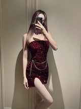 クイーンスパンコールチェーンドレス/720. Queen spangle chain dress (2color)