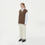 LAMBSWOOL V NECK KNIT VEST_BROWN (6610829312118)