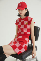 CHECKERBOARD KNIT VEST RED (6608603480182)