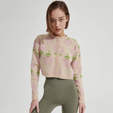Rose pattern Crop Cardigan [Beige] (6679684939894)