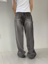 Bertie Gray Washed Stitch Long Wide Denim Pants