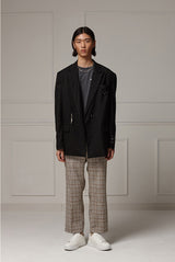 Cropped slacks - Beige check (4618141859958)