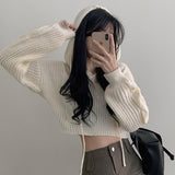 Junu Loose Fit Cable Hooded Cropped Knit (4 colors)