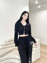ハートクロップフードジップアップ/[High quality] 847. Heart crop hood zip up (2color)