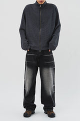Shrunken Knitted Zip Up (3color)