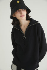 HALF ZIP UP PUNCHING ARGYLE SWEATER BLACK (6613773713526)