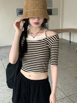 ホケットノースリーブオールインワンストライプ半袖Tシャツ / Hocket sleeveless all-in-one striped short-sleeved T-shirt