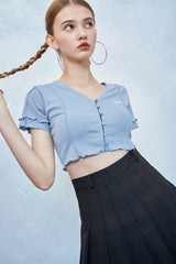 HIDE Lettuce Edge Cardigan Top (Sky Blue) (6570972840054)