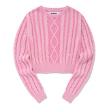 スモールチェリーツートンケーブルクロップニット／SMALL CHERRY TWO-TONE CABLE CROP KNIT [PINK]