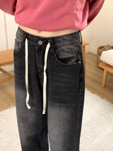 Aker string washing wide denim pants