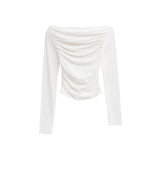 [MADE] Flesh Shirring Boat Neck Long Sleeve Tee