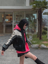 (UNISEX) ライニング配色キルティングレザージャケット