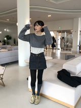 レイヤーボートネックショートニット