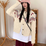 Away wool vintage Nordic jacquard knit cardigan