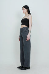 [Sserpe x Dilettantisme] Grey V Cut Wide Denim Pants (6687114920054)
