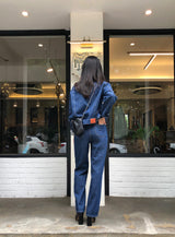 セミワイドフィットストリングポイントダークデニムパンツ/JEON SO MIN SEMI-WIDE FIT STRING POINT DARK DENIM PANTS [17708]