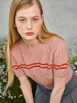 カラーラインツイストニット / Color Line Twisted Knit (Pink)