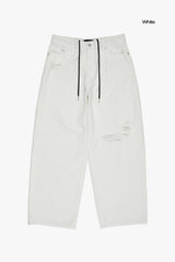 Pure white destroyed denim pants
