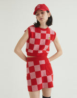 CHECKERBOARD KNIT VEST RED (6608603480182)