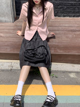 ラインロール半そでシャツ/ Epik line rolled semi-cropped short-sleeved shirt