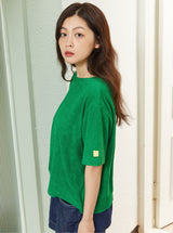 ALARM STRIPE TERRY T SHIRT GREEN_UNISEX