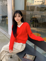 WT Cable V-neck Crop Knit (6color)
