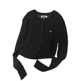 SMALL CHERRY CABLE CROP KNIT CARDIGAN [BLACK]