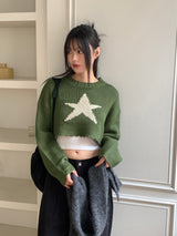 Limu Green Star Crop Knit