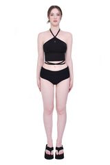 2ウェイホルタースパンクロップスリーブレストップ/2-way halter span crop sleeveless top (black)
