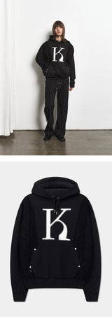 Mixed Fabric Knit KUYRI K Hoodie (Resort Black)