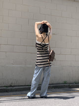 バーニーアンドホルターストライプレイヤードミニワンピース / Barney and Halter Stripe Layered Mini One Piece