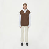 LAMBSWOOL V NECK KNIT VEST_BROWN (6610829312118)