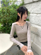 ヒートアンボタンオフショルダースナップトットボタンロングスリーブTシャツ