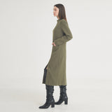 ヘリングボーンスリットロングドレス / Herringbone Slit Long Dress (Khaki)