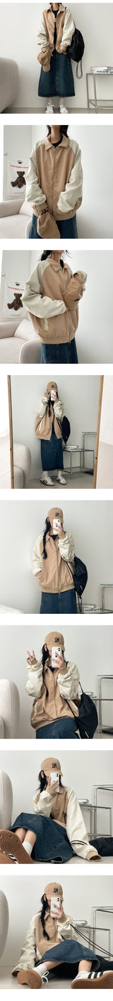 Routine Coloring Raglan Collar Zip-Up Jumper