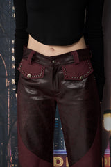 クラックレザーブーツカットパンツ / CRACK LEATHER BOOTS CUT PT (BURGUNDY)