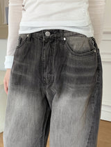 ウィサーウォッシングロングワイドデニムパンツ/ Whiser Washing Long Wide Denim Pants