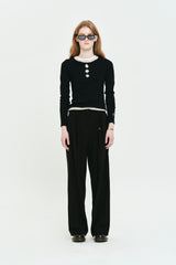 COLLECTION STRING CUT OFF WIDE SLACKS [BLACK]