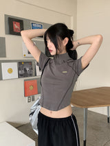 ラッピングスポーティーカットハーフジップアップ半袖Tシャツ